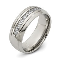 Chisel Stainless Steel Polished and Grooved Band with CZ 8mm Half Round view 5