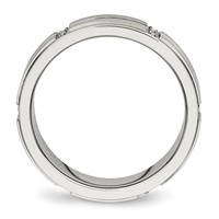 Stainless Steel Polished Brushed Center CZ Grooved 6mm Ridged Edge Band view 2