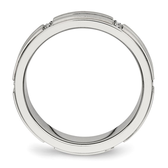 Stainless Steel Polished/Brushed Center CZ Grooved 6mm Ridged Edge Band