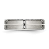 Stainless Steel Polished Brushed Center CZ Grooved 6mm Ridged Edge Band view 3