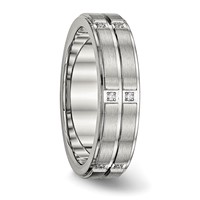 Stainless Steel Polished Brushed Center CZ Grooved 6mm Ridged Edge Band view 4