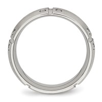 Stainless Steel Brushed and Grooved Band with CZ 8mm Half Round view 2
