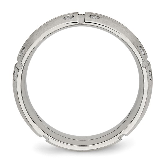 Stainless Steel Brushed and Grooved w/CZ 8mm Half Round Band