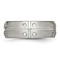 Stainless Steel Brushed and Grooved Band with CZ 8mm Half Round view 3
