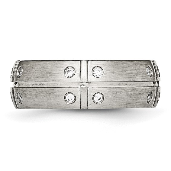 Stainless Steel Brushed and Grooved w/CZ 8mm Half Round Band