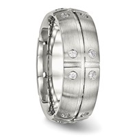 Stainless Steel Brushed and Grooved Band with CZ 8mm Half Round view 4