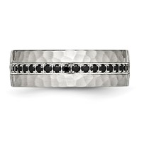 Chisel Stainless Steel Brushed and Hammered Band with Black CZ 7.5mm view 4