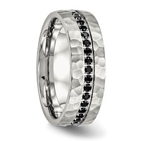 Chisel Stainless Steel Brushed and Hammered Band with Black CZ 7.5mm view 5