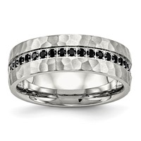 Chisel Stainless Steel Brushed and Hammered Band with Black CZ 7.5mm view 1