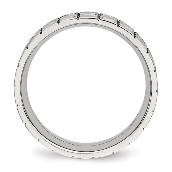 Stainless Steel Brushed w/CZ 7mm Grooved Band