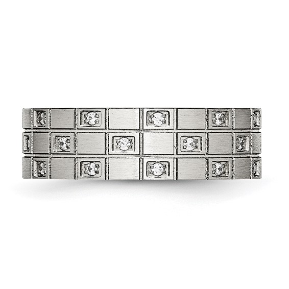 Stainless Steel Brushed w/CZ 7mm Grooved Band