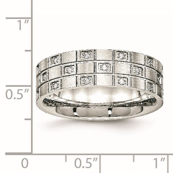 Stainless Steel Brushed w/CZ 7mm Grooved Band