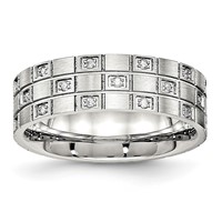 Stainless Steel Brushed Band with CZ 7mm Grooved view 1