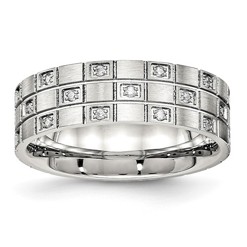 Stainless Steel Brushed Band with CZ 7mm Grooved