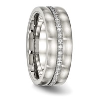 Chisel Stainless Steel Brushed and Polished Band with CZ Checkered 7.5mm view 4