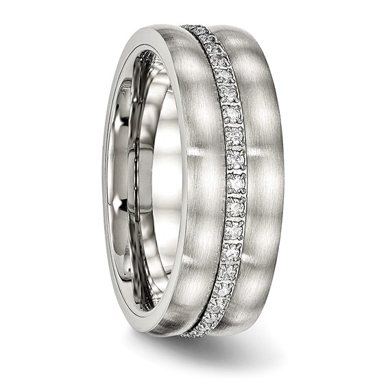 Chisel Stainless Steel Brushed and Polished with CZ Checkered 7.5mm Band