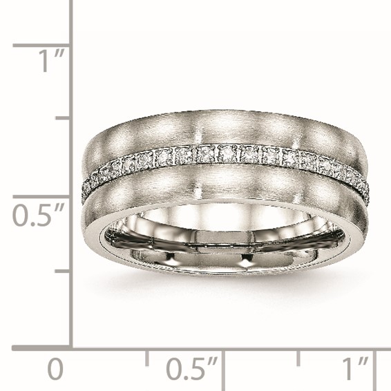 Chisel Stainless Steel Brushed and Polished with CZ Checkered 7.5mm Band