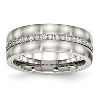 Chisel Stainless Steel Brushed and Polished Band with CZ Checkered 7.5mm view 1