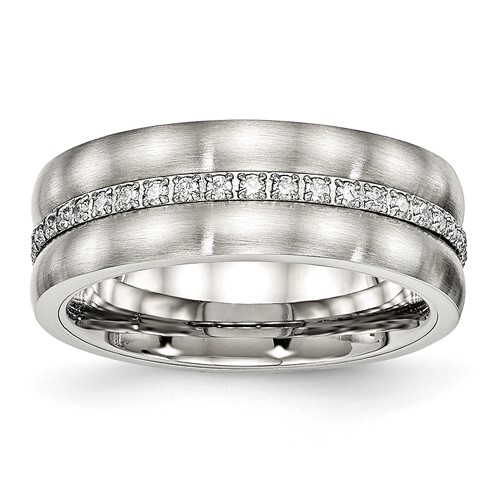 Chisel Stainless Steel Brushed and Polished Band with CZ Checkered 7.5mm
