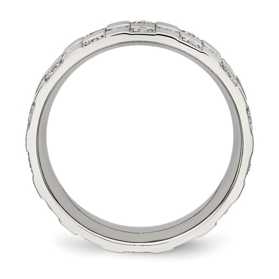 Stainless Steel Polished w/CZ Checkered 8mm Flat Band