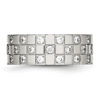 Stainless Steel Polished Band with CZ Checkered 8mm Flat view 3