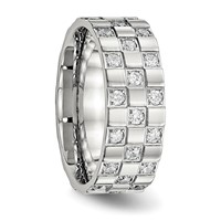 Stainless Steel Polished Band with CZ Checkered 8mm Flat view 4