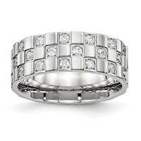 Stainless Steel Polished Band with CZ Checkered 8mm Flat view 1