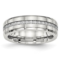 Chisel Stainless Steel Brushed and Polished Band with CZ 6.5mm view 1