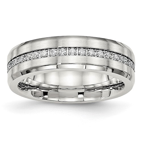 Chisel Stainless Steel Brushed and Polished Band with CZ 6.5mm