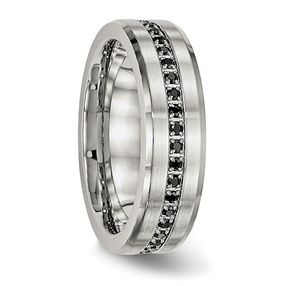 Chisel Stainless Steel Brushed and Polished Black CZ 6.5mm Band