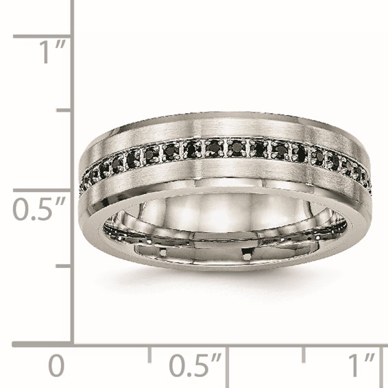 Chisel Stainless Steel Brushed and Polished Black CZ 6.5mm Band
