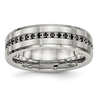Chisel Stainless Steel Brushed and Polished Black CZ 6.5mm Band