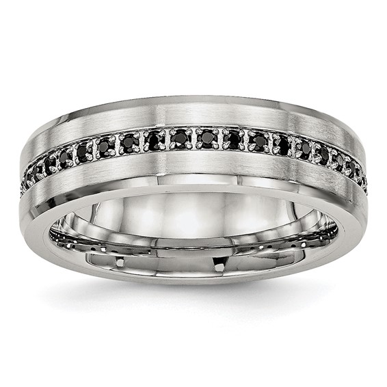 Chisel Stainless Steel Brushed and Polished Black CZ 6.5mm Band