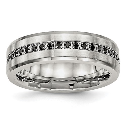 Chisel Stainless Steel Brushed and Polished Black CZ 6.5mm Band