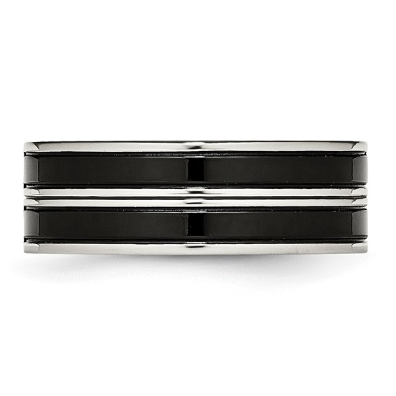 Stainless Steel Polished Black IP-plated w/CZ 8mm Band