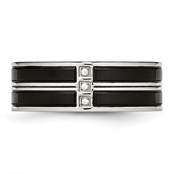 Stainless Steel Polished Black IP-plated w/CZ 8mm Band