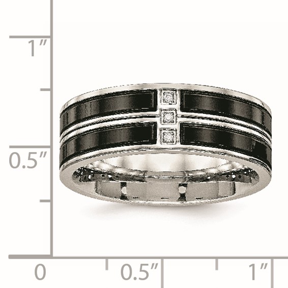 Stainless Steel Polished Black IP-plated w/CZ 8mm Band