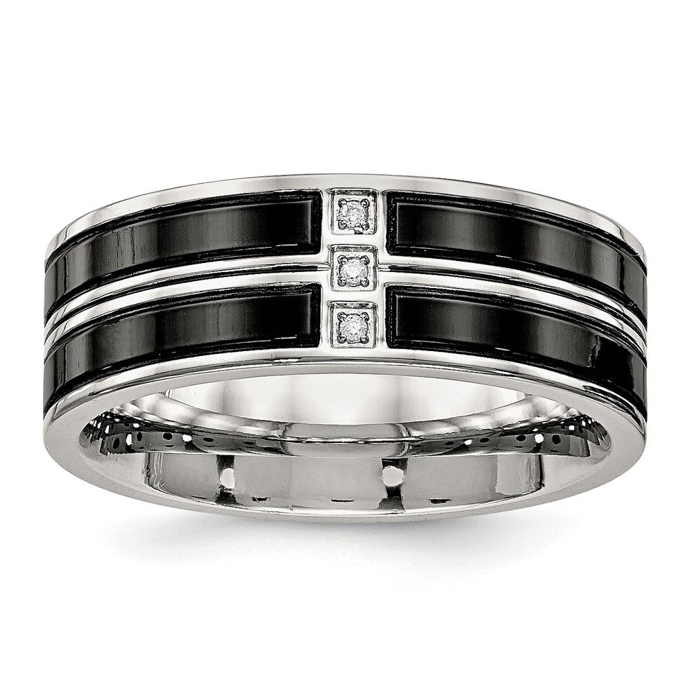 Stainless Steel Polished Black IP-plated w/CZ 8mm Band