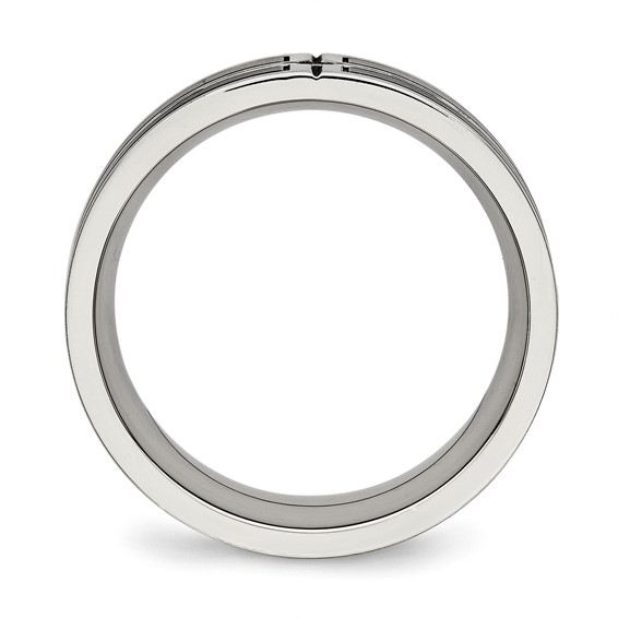 Stainless Steel Polished w/Brushed Center Black IP-plated CZ 8mm Band