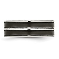Stainless Steel Polished Band with Brushed Center Black IP-plated CZ 8mm view 3