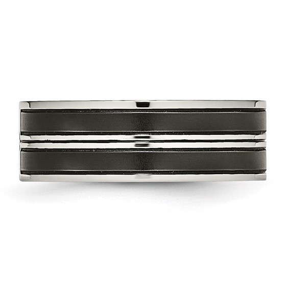 Stainless Steel Polished w/Brushed Center Black IP-plated CZ 8mm Band