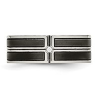 Stainless Steel Polished Band with Brushed Center Black IP-plated CZ 8mm view 4