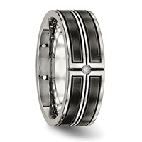 Stainless Steel Polished Band with Brushed Center Black IP-plated CZ 8mm view 5
