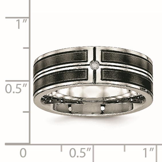Stainless Steel Polished w/Brushed Center Black IP-plated CZ 8mm Band