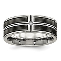 Stainless Steel Polished Band with Brushed Center Black IP-plated CZ 8mm view 1