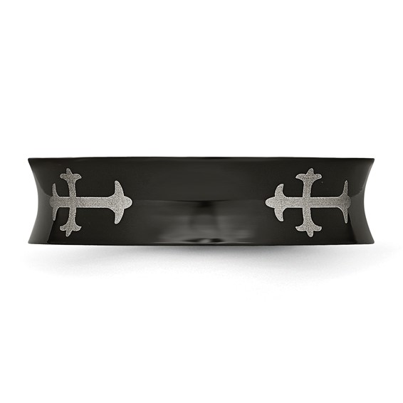 Chisel Stainless Steel Polished Black IP-plated Cross 6mm Concave Band