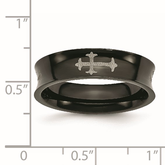 Chisel Stainless Steel Polished Black IP-plated Cross 6mm Concave Band