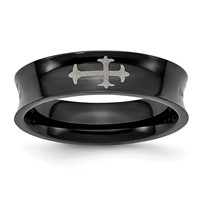 Chisel Stainless Steel Polished Black IP-plated Cross 6mm Concave Band view 1