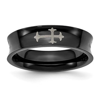 Chisel Stainless Steel Polished Black IP-plated Cross 6mm Concave Band