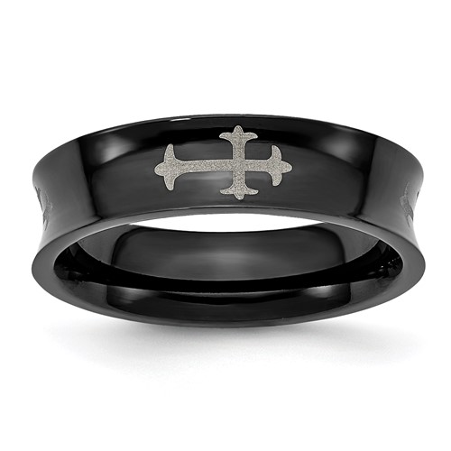 Chisel Stainless Steel Polished Black IP-plated Cross 6mm Concave Band